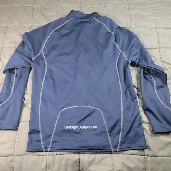 Under Armour Mens 2XL ColdGear Fitted 1/4 Zip Dark Blue Sweater Long Sleeve - Picture 2 of 8